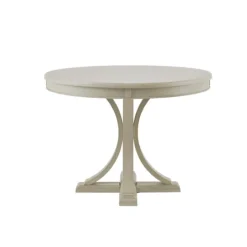 Kirkland's Home Antique Cream Wood Pedestal Round Dining Table- Dining Tables