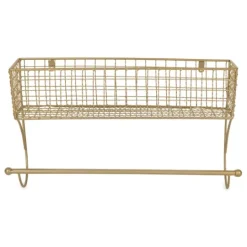 Kirkland's Home Antique Gold Wire Basket Towel Rack, 17 In.- Wall Storage