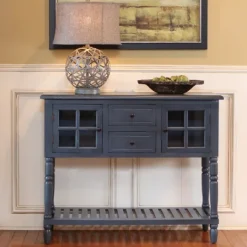 Kirkland's Home Antique Navy Windowpane Buffet Console Table- Console Tables