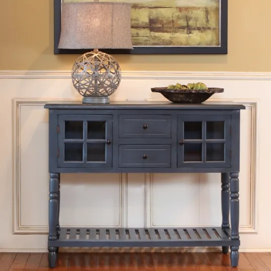Kirkland's Home Antique Navy Windowpane Buffet Console Table- Console Tables