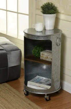 Kirkland's Home Antique Round Rolling Galvanized Accent Table- Accent & End Tables