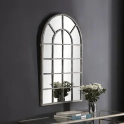 Kirkland's Home Antique Rustic Arch Windowpane Mirror- Framed Mirrors