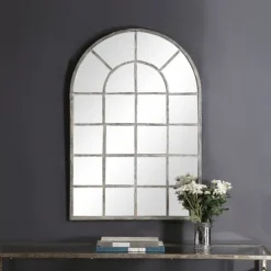 Kirkland's Home Antique Rustic Arch Windowpane Mirror- Framed Mirrors
