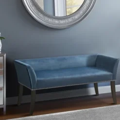 Kirkland's Home Antique Sapphire Low Back Upholstered Bench- Benches & Ottomans