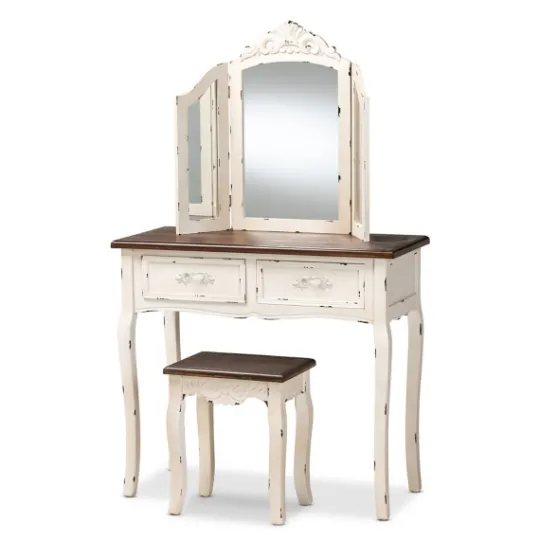 Kirkland's Home Antique White And Walnut 2-Pc. Vanity Set- Armoires
