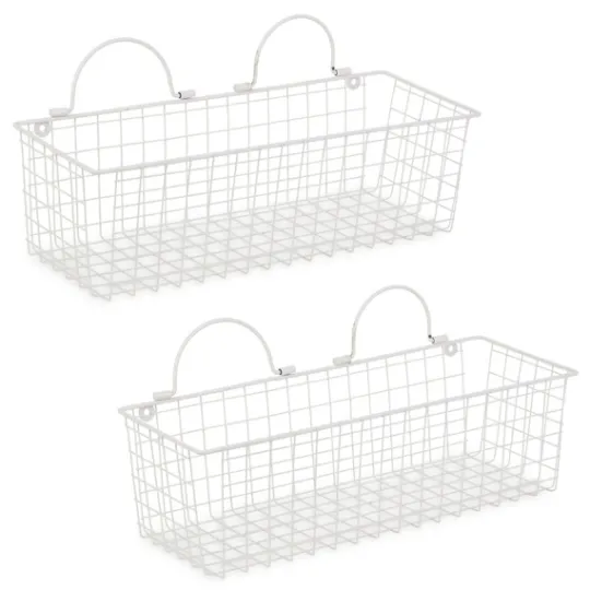 Kirkland's Home Antique White 2-Pc. Long Wire Basket Set, 17 In.- Wall Storage