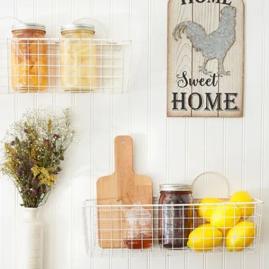 Kirkland's Home Antique White 2-Pc. Long Wire Basket Set, 17 In.- Wall Storage