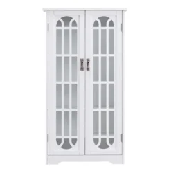 Kirkland's Home Antique White Tall Windowpane Cabinet- Cabinets & Sideboards