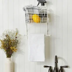 Kirkland's Home Antique White Wire Basket Towel Rack- Wall Storage