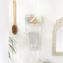 Kirkland's Home Antique White Wire Basket Towel Rack- Wall Storage
