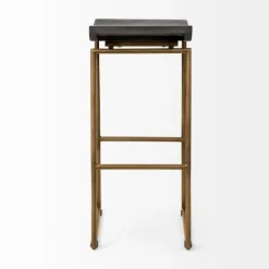 Kirkland's Home Antiqued Gold Frame Modern Bar Stool- Bar Stools & Counter Height Stools