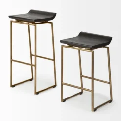 Kirkland's Home Antiqued Gold Frame Modern Bar Stool- Bar Stools & Counter Height Stools