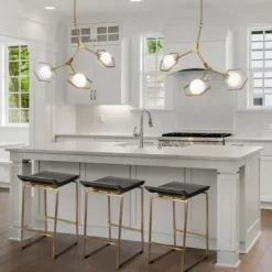 Kirkland's Home Antiqued Gold Frame Modern Bar Stool- Bar Stools & Counter Height Stools