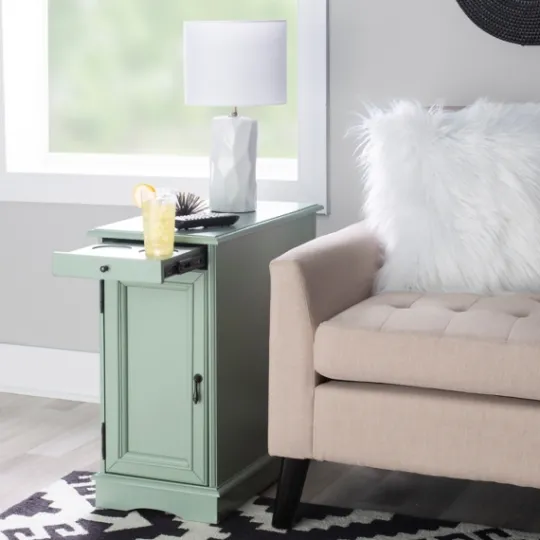 Kirkland's Home Aqua Accent Table With Charging Station- Nightstands