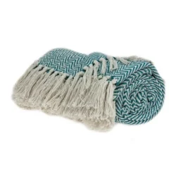 Kirkland's Home Aqua Chevron Cotton Handloomed Tassel Throw- Blankets & Throws