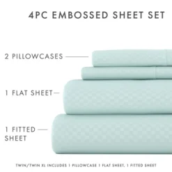 Kirkland's Home Aqua Embossed Checkered 3-Pc. Twin Sheet Set- Bed Sheets