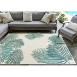 Kirkland's Home Aqua Forest Leaf Indoor/Outdoor Area Rug, 6X9- Outdoor Rugs