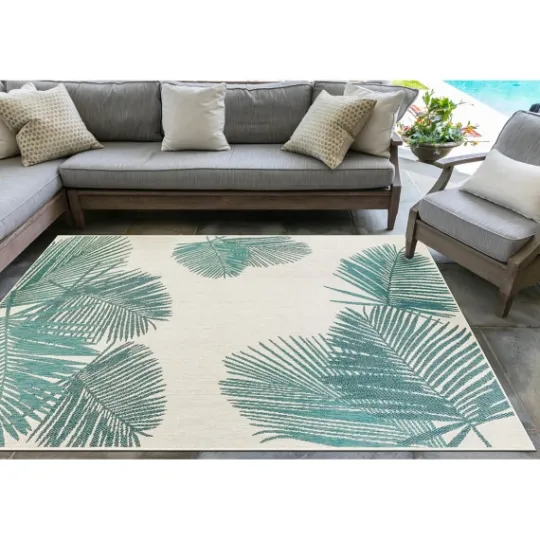 Kirkland's Home Aqua Forest Leaf Indoor/Outdoor Area Rug, 6X9- Outdoor Rugs