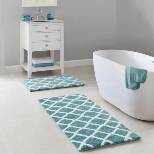 Kirkland's Home Aqua Geometric Pattern Reversible Bath Mat, 34 In- Bathroom Rugs