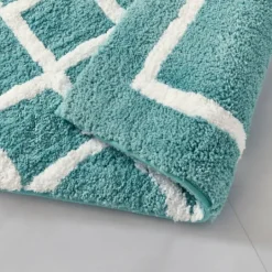 Kirkland's Home Aqua Geometric Pattern Reversible Bath Mat, 34 In- Bathroom Rugs