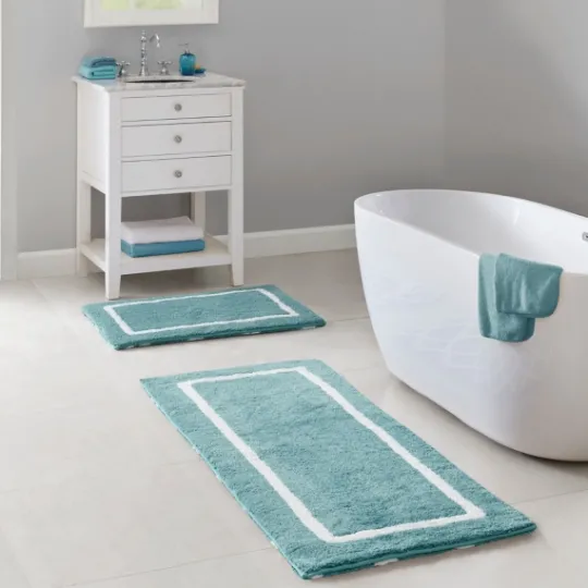 Kirkland's Home Aqua Geometric Pattern Reversible Bath Mat, 60 In- Bathroom Rugs