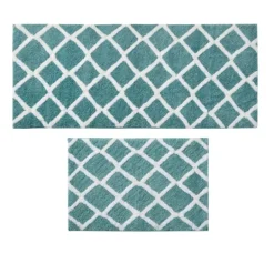 Kirkland's Home Aqua Geometric Pattern Reversible Bath Mat, 60 In- Bathroom Rugs
