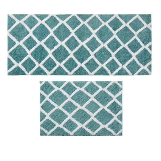 Kirkland's Home Aqua Geometric Pattern Reversible Bath Mat, 60 In- Bathroom Rugs
