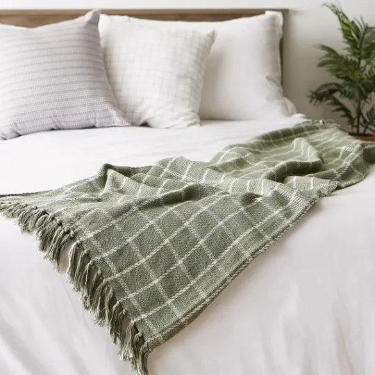 Kirkland's Home Artichoke Plaid Fringed Throw- Blankets & Throws
