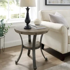 Kirkland's Home Ash Round Nailhead Side Table- Accent & End Tables