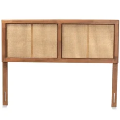 Kirkland's Home Ash Walnut Wood Rattan Frame King Headboard- Beds & Headboards