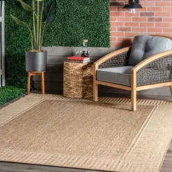 Kirkland's Home Asia Stripe Border Outdoor Rug, 8X10- Outdoor Rugs