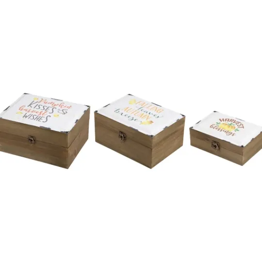 Kirkland's Home Autumn Boxes With Metal Covers, Set Of 3- Decorative Accents
