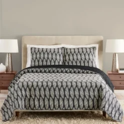 Kirkland's Home Ayesha Curry Black And White Leaf Queen Quilt Set- Quilts