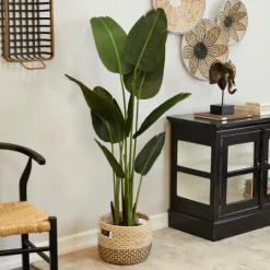 Kirkland's Home Banana Tree In Ribbed Rock Planter- Trees & Topiaries