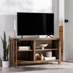 Kirkland's Home Barn Door Rustic Oak Tv Stand With Open Shelves- Tv Stands & Media Consoles