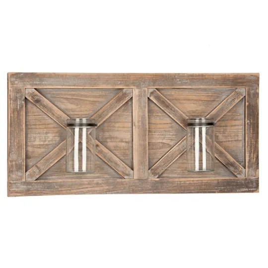 Kirkland's Home Barn Door Wall Plaque With Glass Vases- Wall Plaques