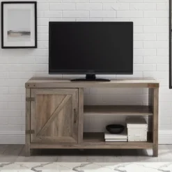 Kirkland's Home Barn Door Wash Tv Stand With Open Shelves- Tv Stands & Media Consoles