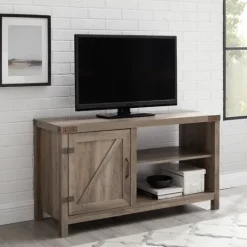 Kirkland's Home Barn Door Wash Tv Stand With Open Shelves- Tv Stands & Media Consoles