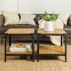 Kirkland's Home Barnwood Angle Iron Accent Tables, Set Of 2- Nightstands
