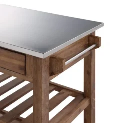 Kirkland's Home Barnwood Sonoma Stainless Steel Top Kitchen Cart- Kitchen Islands & Bar Carts