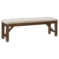 Kirkland's Home Basketweave Upholstered Wood Bench- Benches & Ottomans