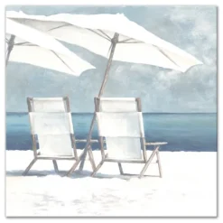 Kirkland's Home Beach Chairs And Umbrella Coastal Canvas Art Print- Canvas Art