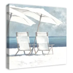 Kirkland's Home Beach Chairs And Umbrella Coastal Canvas Art Print- Canvas Art