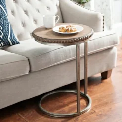 Kirkland's Home Beaded Round Wood C-Table- Accent & End Tables