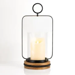 Kirkland's Home Beaded Trim Wood And Metal Hurricane- Candle Holders
