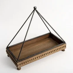 Kirkland's Home Beaded Wood Tray With Metal Handle- Decorative Trays