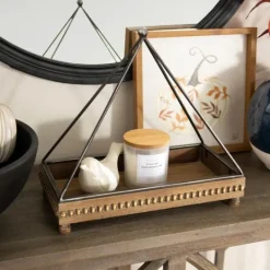 Kirkland's Home Beaded Wood Tray With Metal Handle- Decorative Trays
