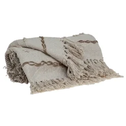 Kirkland's Home Beige And Cream Eclectic Woven Throw With Tassels- Blankets & Throws