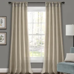 Kirkland's Home Beige Burlap Knotted Curtain Panel Set, 108 In.- Curtains & Drapes