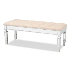 Kirkland's Home Beige Button Tufted Bench With Mirrored Base- Benches & Ottomans
